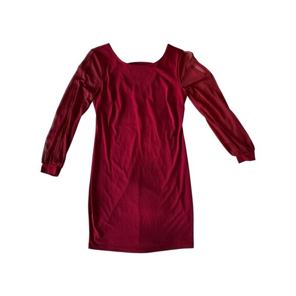 Sweet Storm Burgundy Bodycon Dress M Sheer Split Sleeve Stretch Party Cocktail - Picture 2 of 7